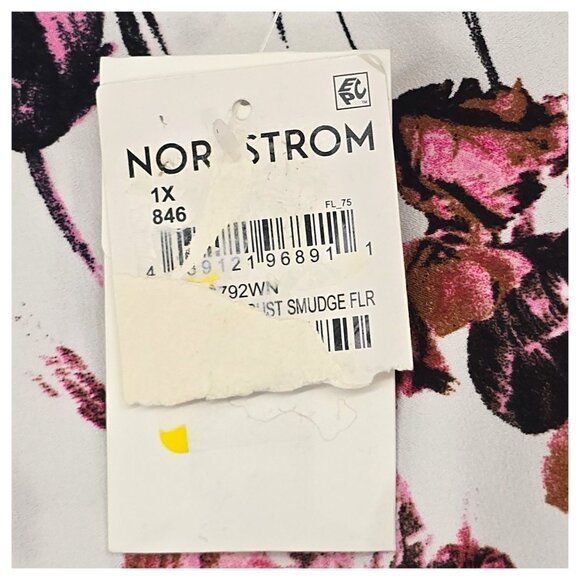 Nordstrom Floral V-Neck Long Sleeve Blouse Womens 1X Lightweight Ivory & Pink - Picture 10 of 16